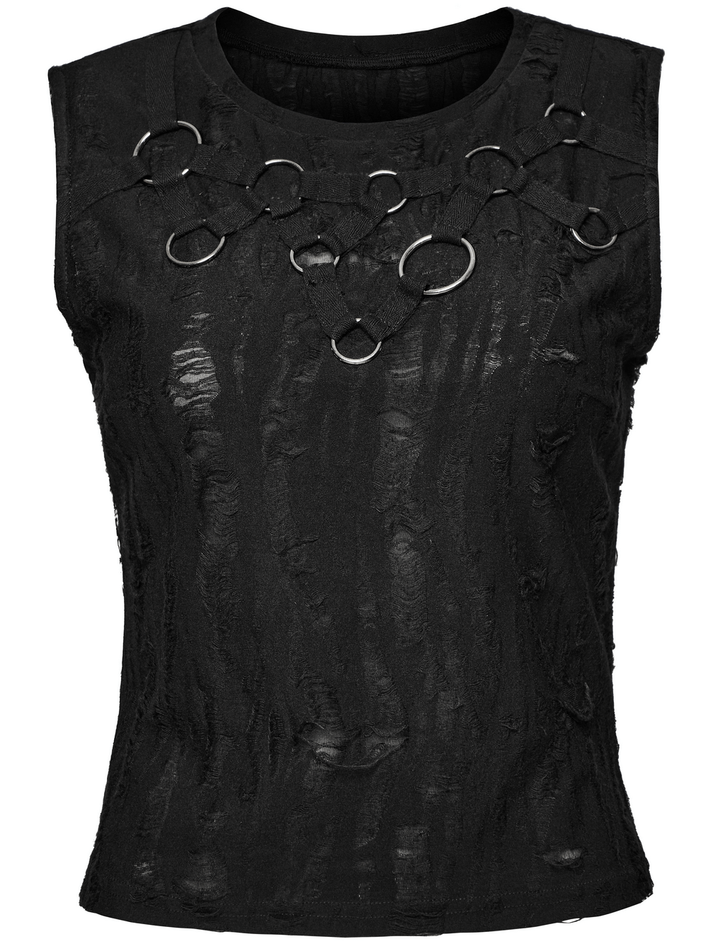 Gothic Sleeveless Top with Iron Rings and Unique Effect