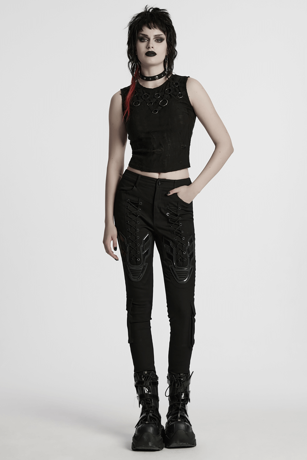 Gothic Sleeveless Top with Iron Rings and Unique Effect