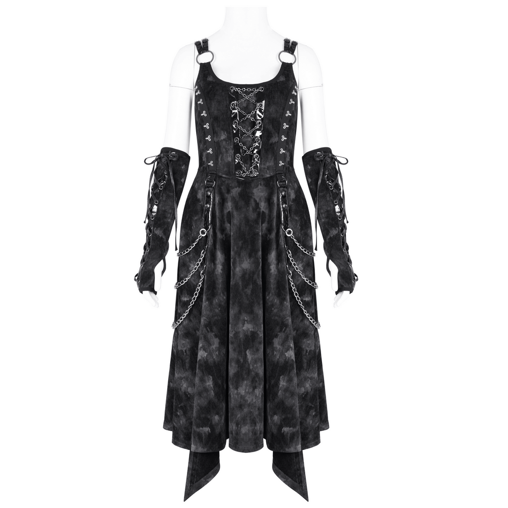 Gothic Slip Dress with Chains and Gloves for Women