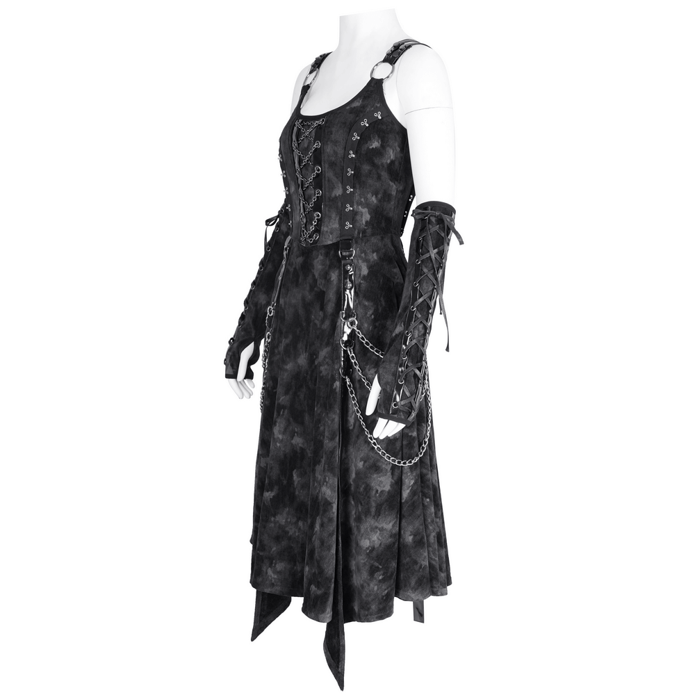 Gothic Slip Dress with Chains and Gloves for Women