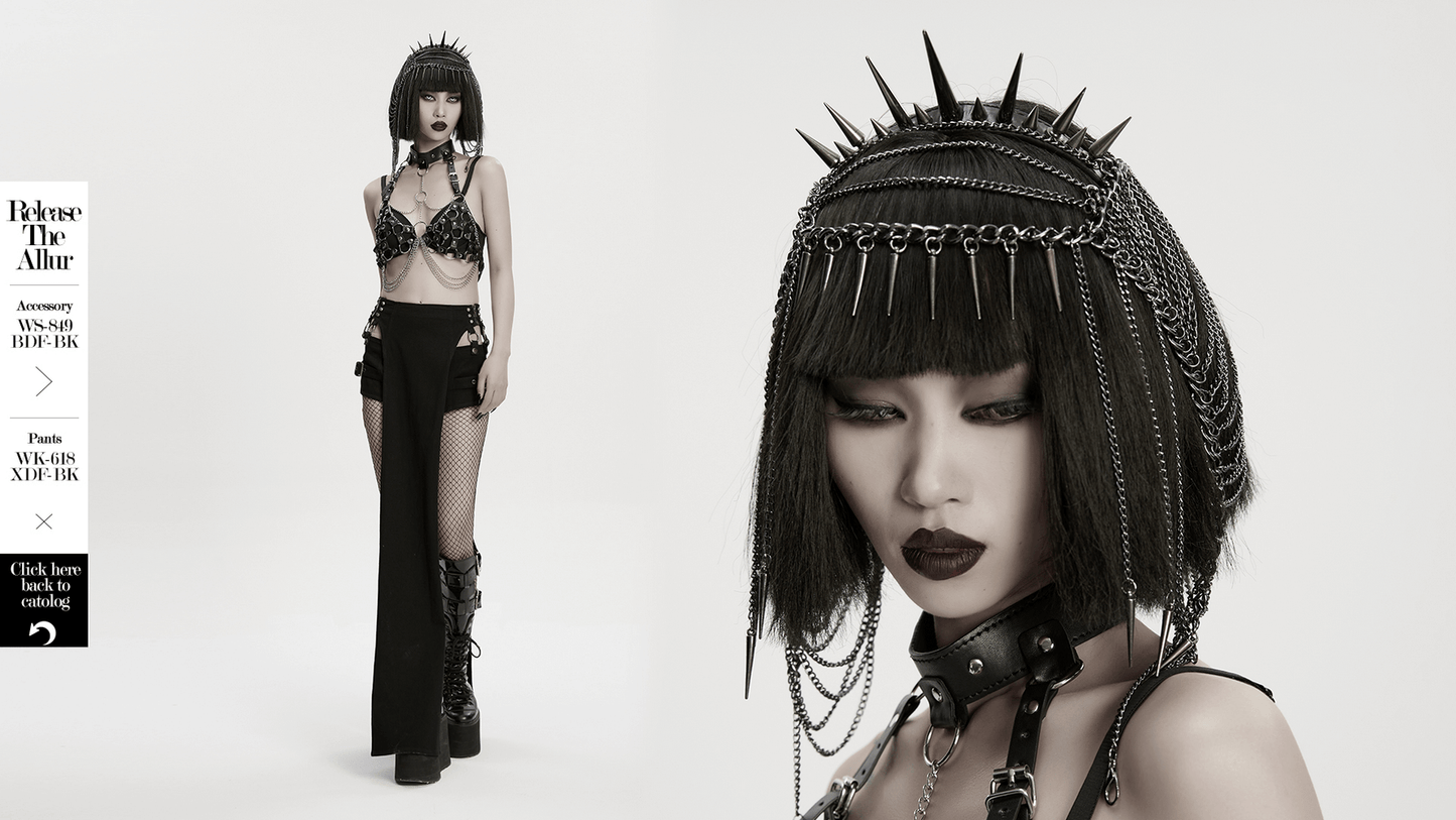 Gothic Spiked Chain Headpiece with Punk Thorn Design