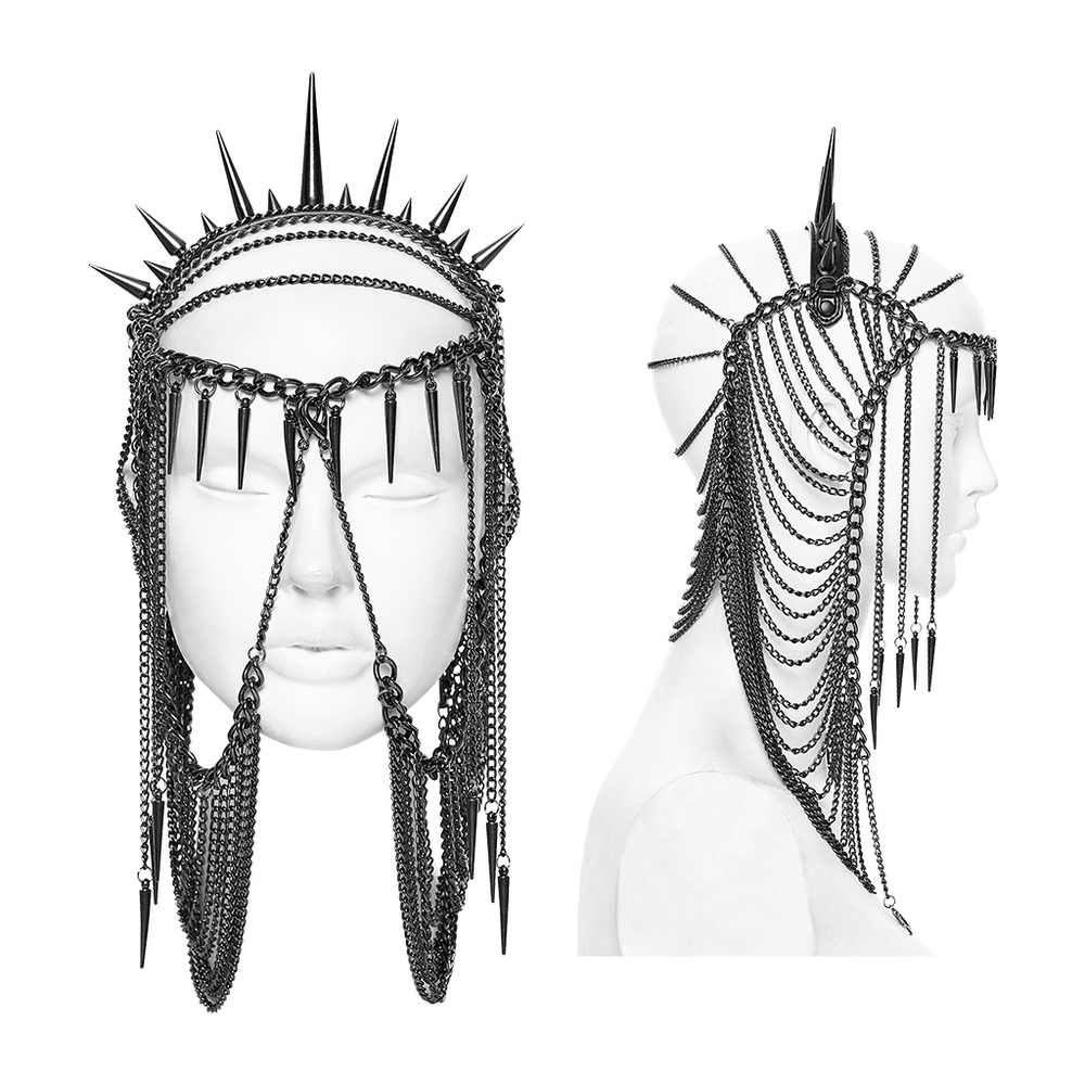 Gothic Spiked Chain Headpiece with Punk Thorn Design