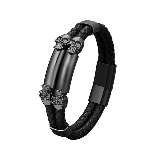 Gothic Stainless Steel Bracelet with Skull / Stylish PU Leather Bangles / Heavy Metal Accessories