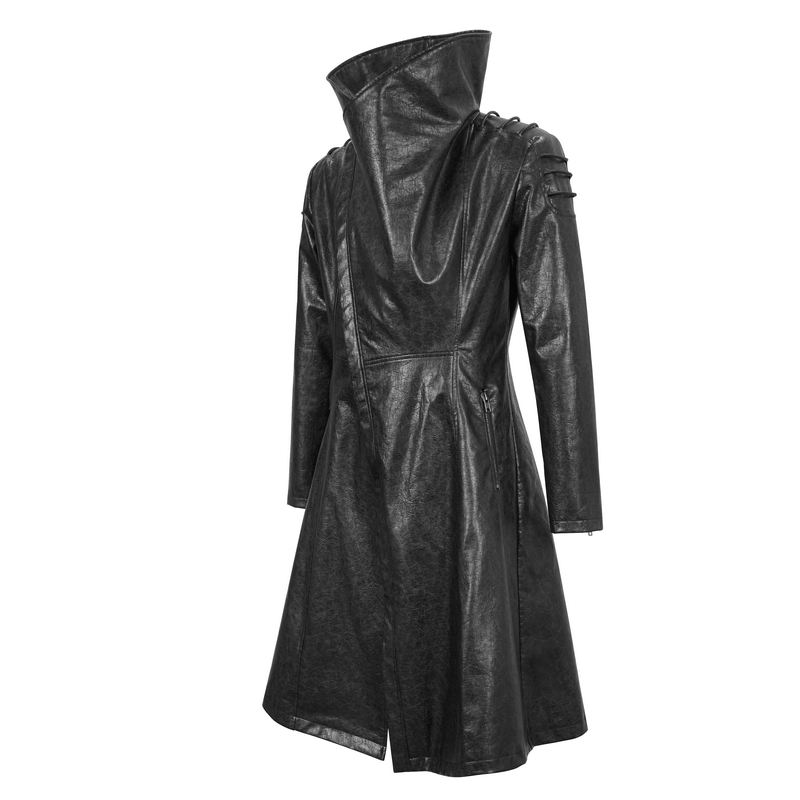 Gothic Stand Collar Long Coat for Men / Shoulders Strap Faux Leather Coat in Punk Style