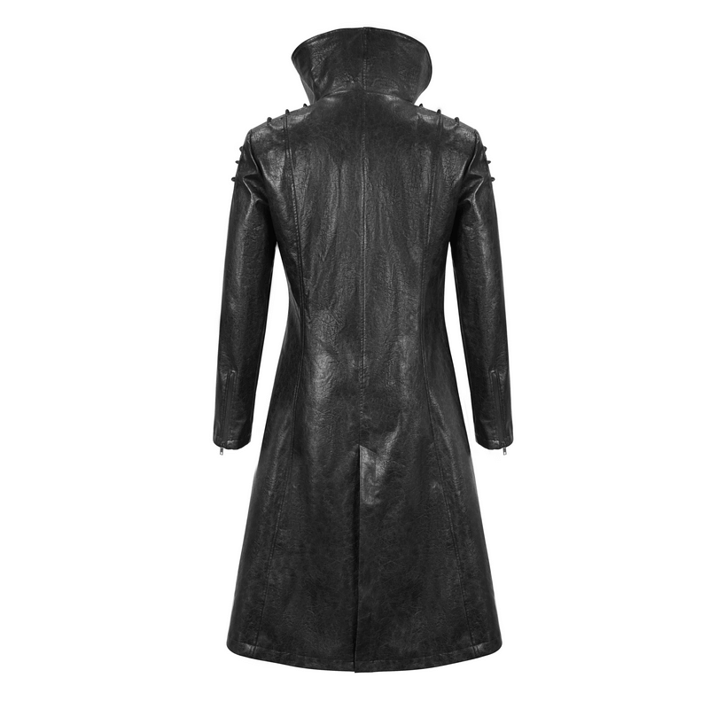 Gothic Stand Collar Long Coat for Men / Shoulders Strap Faux Leather Coat in Punk Style