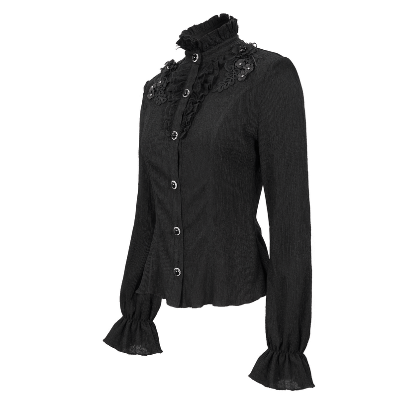 Gothic Stand Collar Shirts with Buttons / Women's Long Sleeves Appliqued Blouse