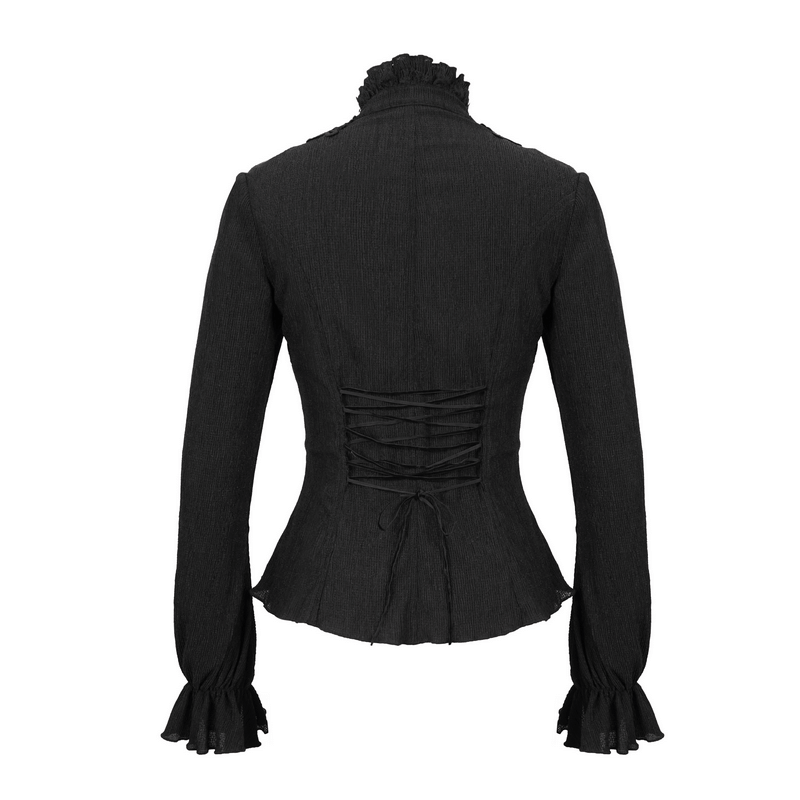 Gothic Stand Collar Shirts with Buttons / Women's Long Sleeves Appliqued Blouse