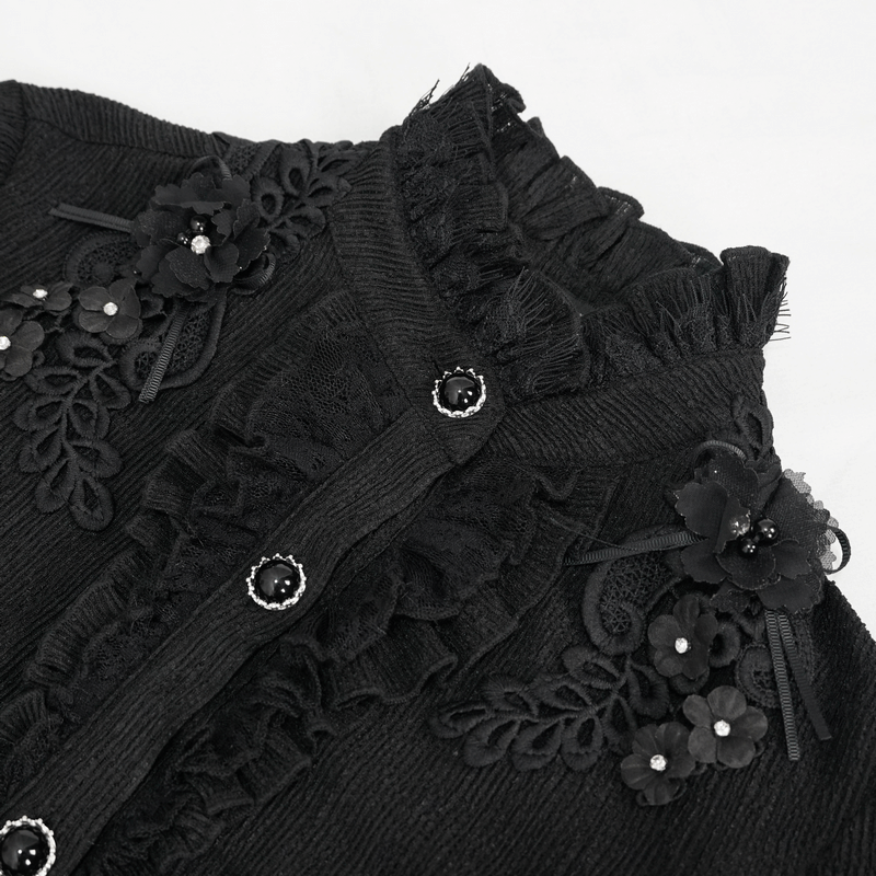 Gothic Stand Collar Shirts with Buttons / Women's Long Sleeves Appliqued Blouse