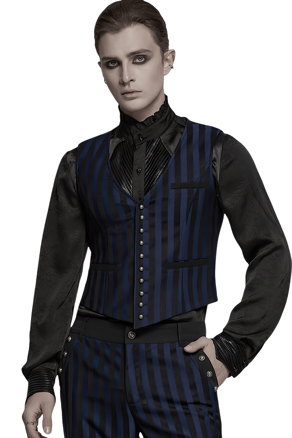 Gothic Steampunk Striped Vest with Carved Buttons