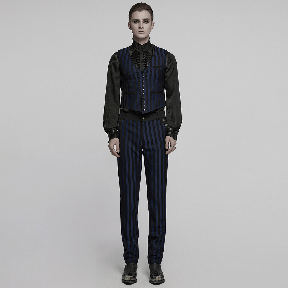 Gothic Steampunk Striped Vest with Carved Buttons