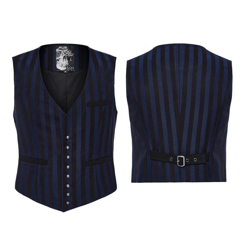 Gothic Steampunk Striped Vest with Carved Buttons