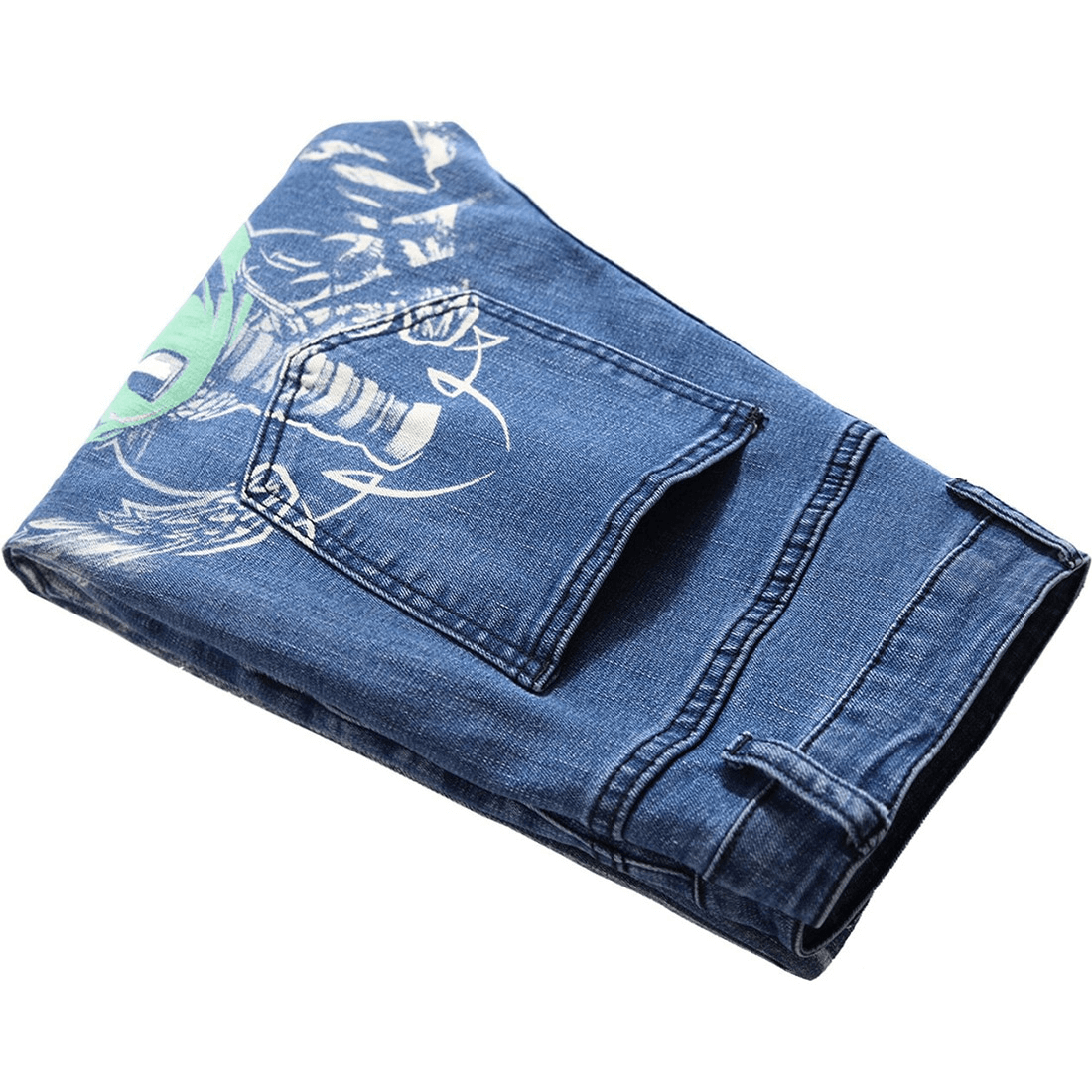 Gothic Straight Colored 3D Printed Jeans / Men's Softener Blue Denim Pants