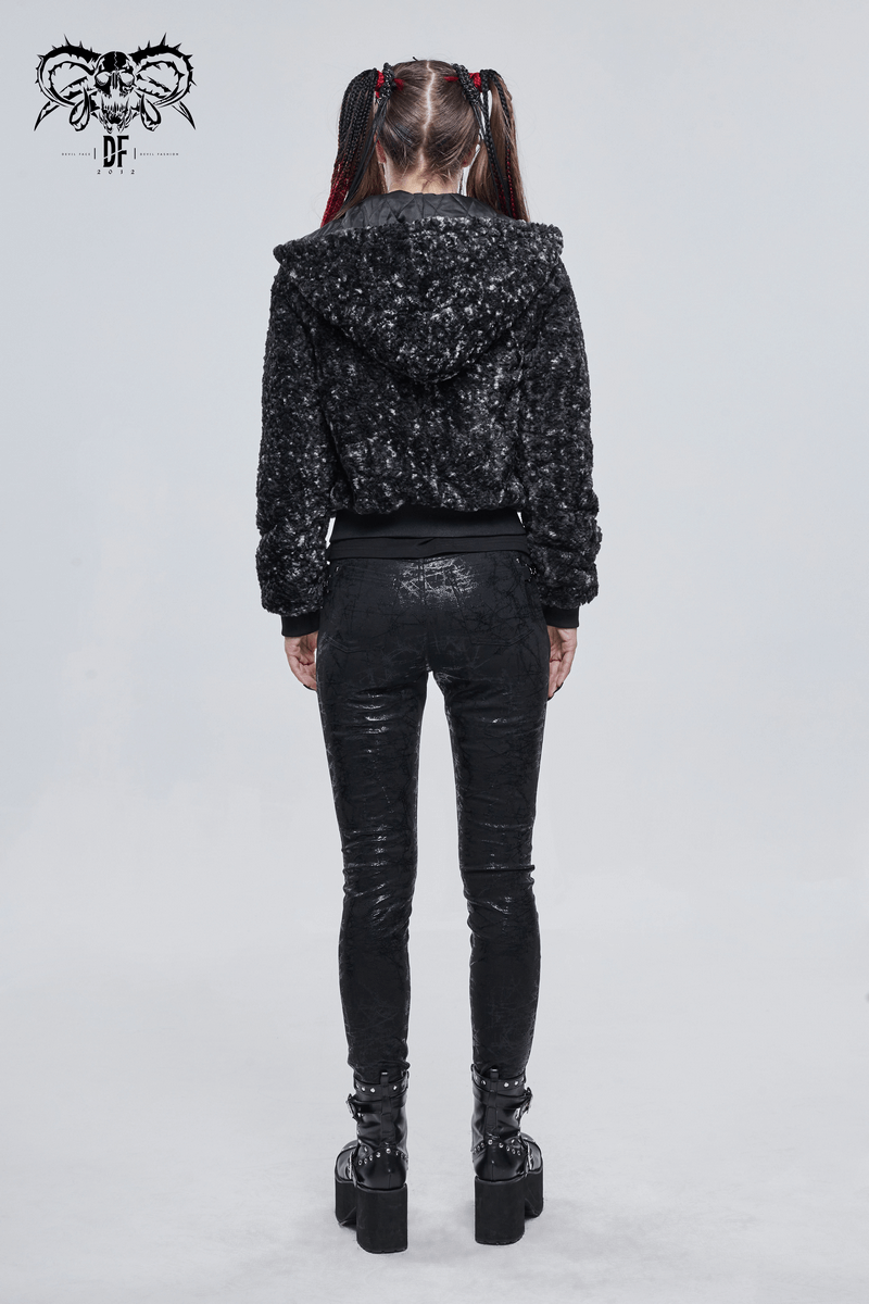 Gothic Strappy Splice Short Jacket with Hood / Women's Zipper Warm Jackets