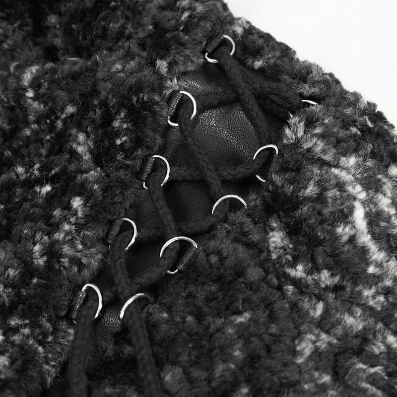 Gothic Strappy Splice Short Jacket with Hood / Women's Zipper Warm Jackets