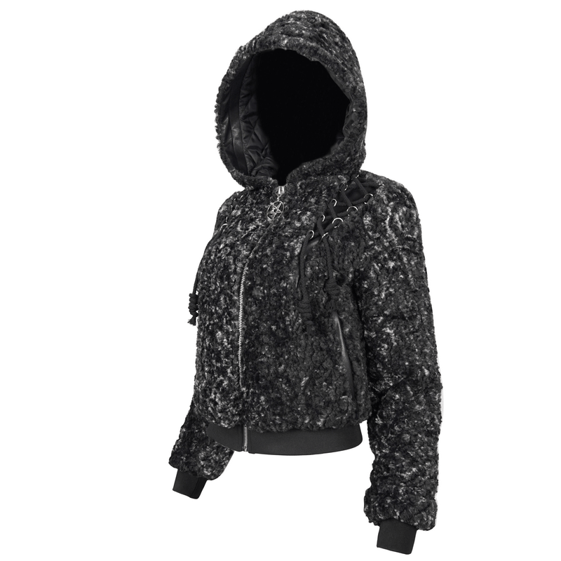 Gothic Strappy Splice Short Jacket with Hood / Women's Zipper Warm Jackets