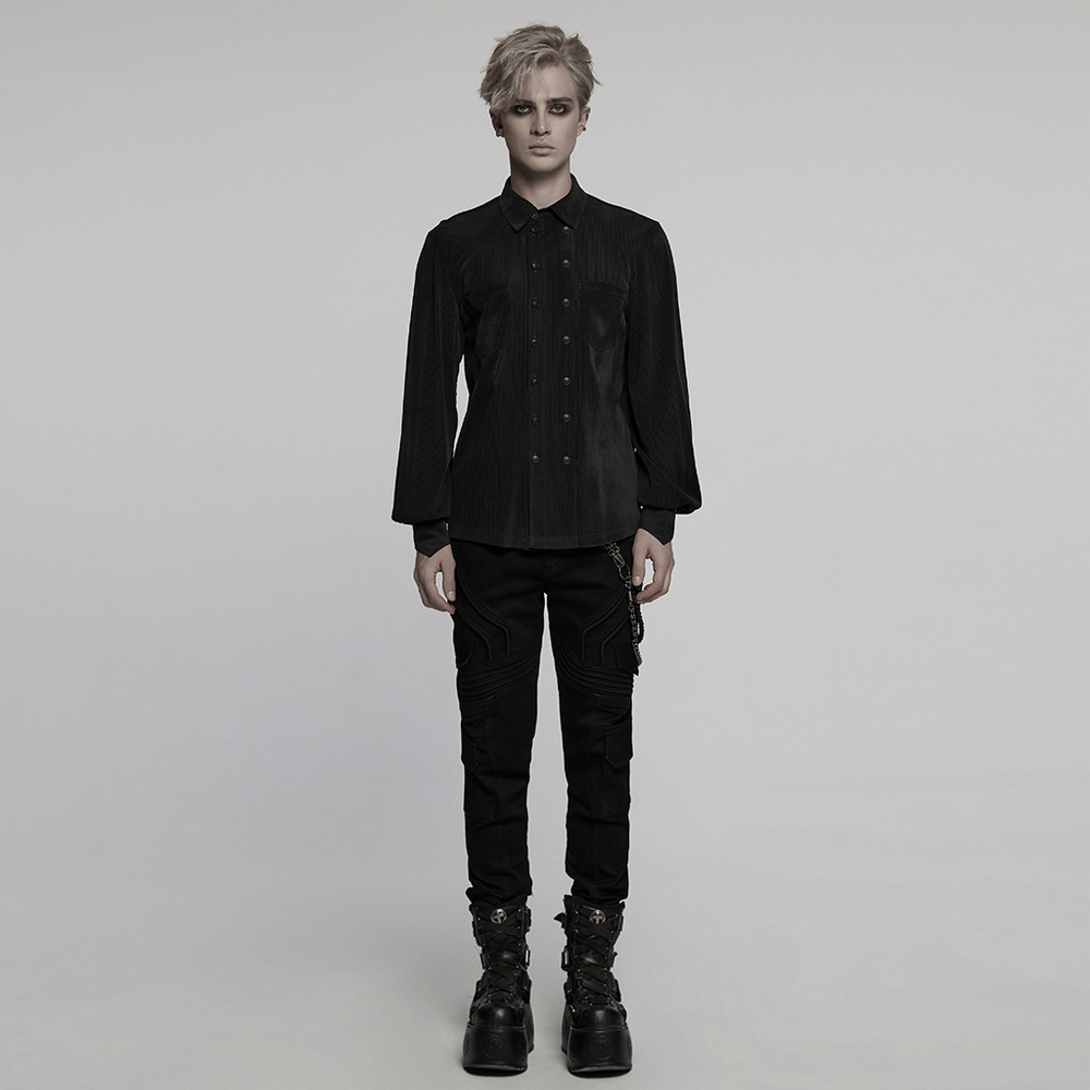 Gothic Striped Mesh Buttoned Shirt for Alternative Fashion