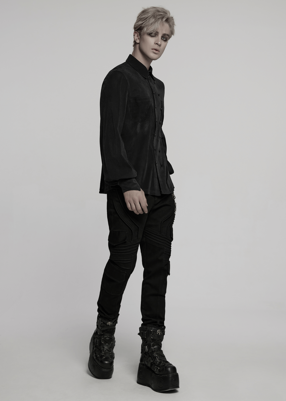 Gothic Striped Mesh Buttoned Shirt for Alternative Fashion