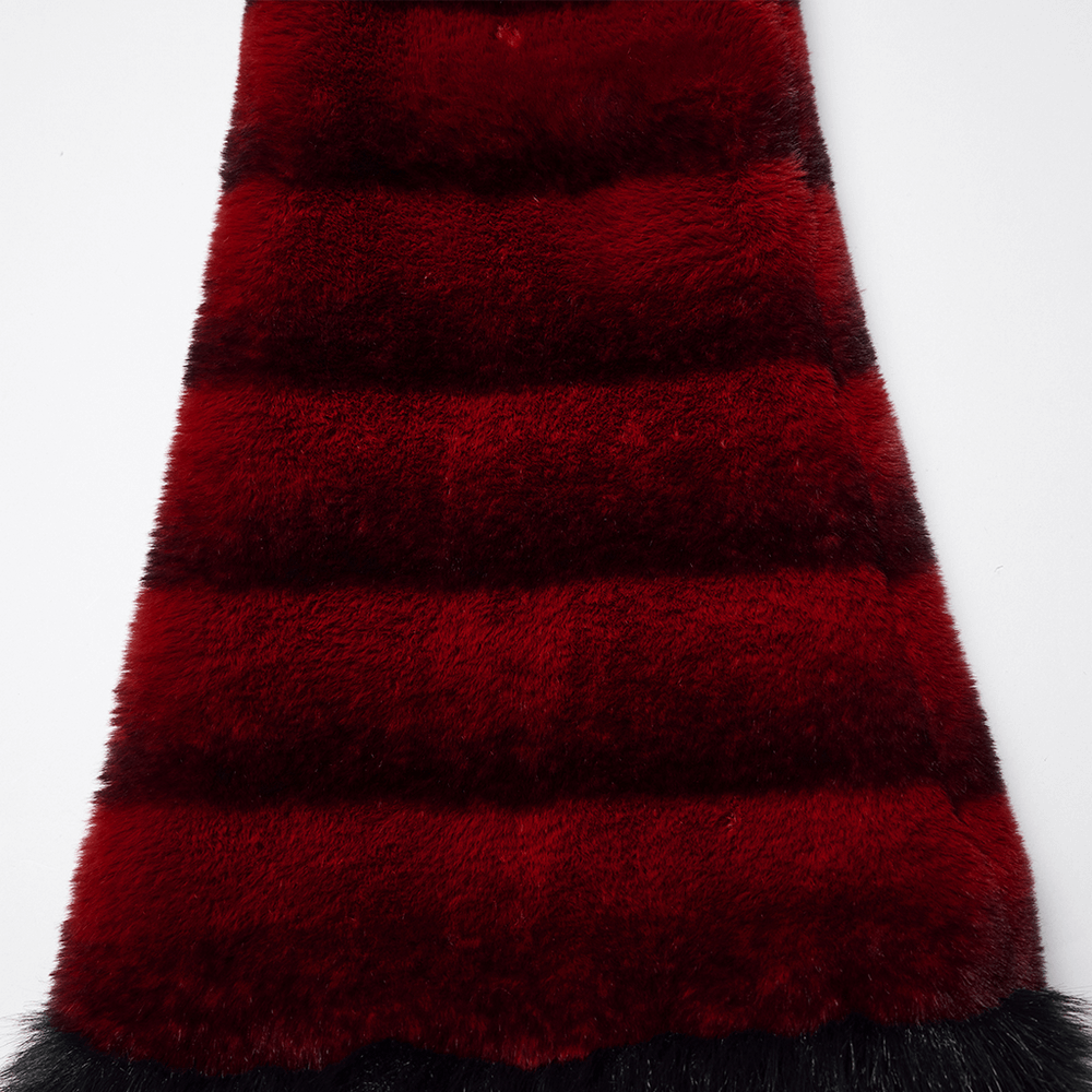 Gothic Striped Red Fur Leg Warmers with Buckle Straps