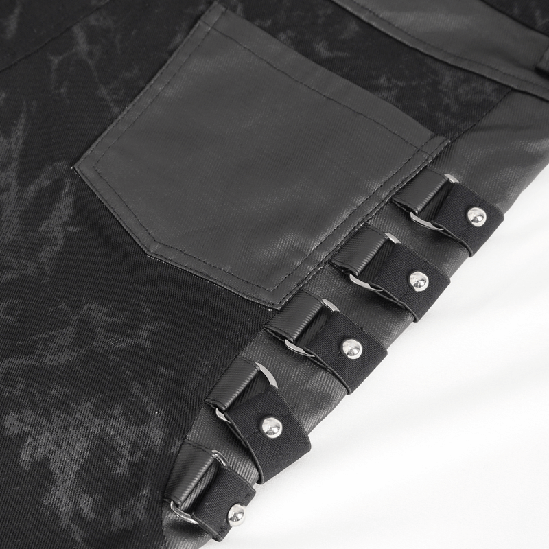 Gothic Style Black Buckled and Strapped Trousers for Men