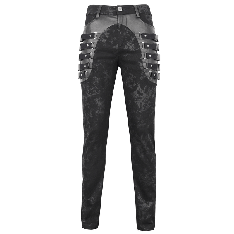 Gothic Style Black Buckled and Strapped Trousers for Men