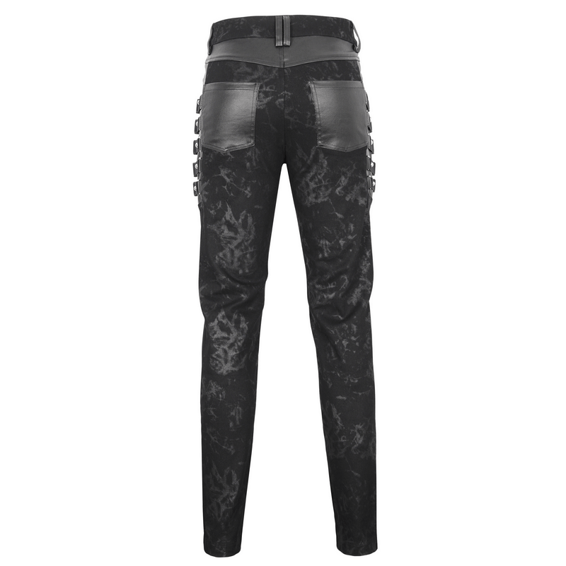 Gothic Style Black Buckled and Strapped Trousers for Men