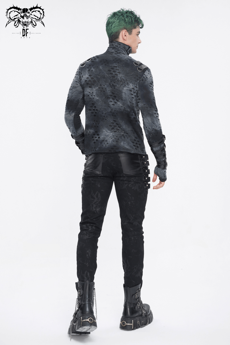 Gothic Style Black Buckled and Strapped Trousers for Men