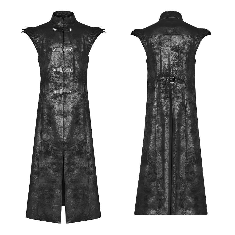 Gothic Style Black Leather Buckle Long Cape for Men