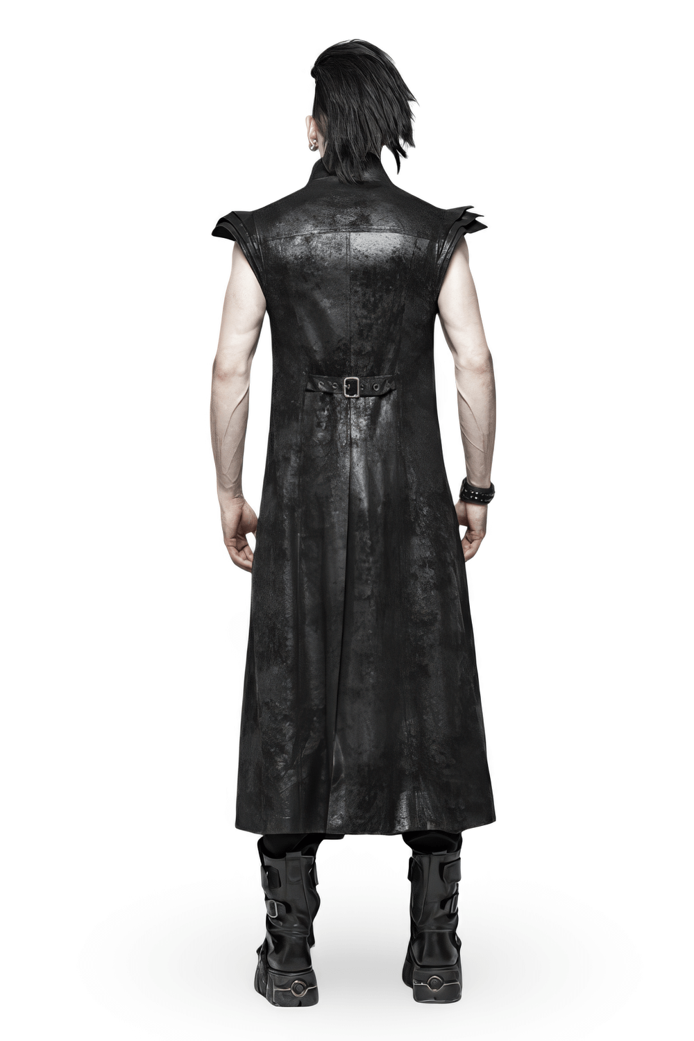 Gothic Style Black Leather Buckle Long Cape for Men