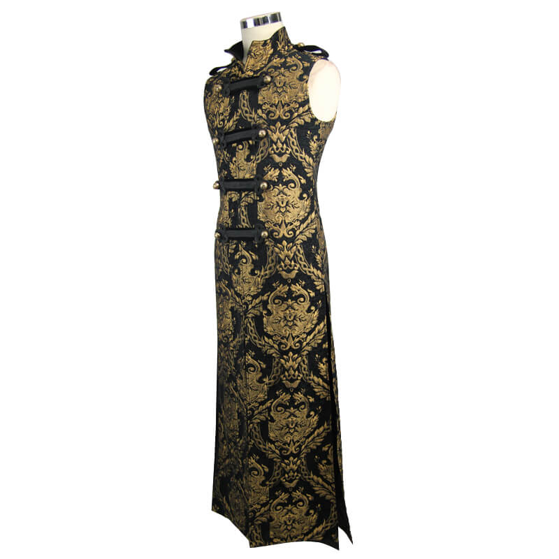 Gothic Style Embroidery Male Sleeveless Long Coat / Steampunk Vintage Outerwear for Men