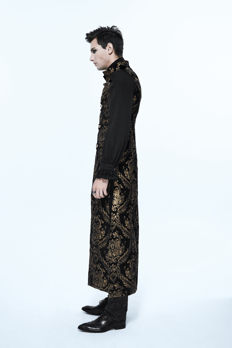 Gothic Style Embroidery Male Sleeveless Long Coat / Steampunk Vintage Outerwear for Men