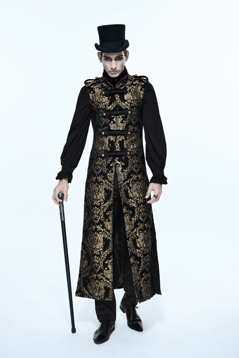 Gothic Style Embroidery Male Sleeveless Long Coat / Steampunk Vintage Outerwear for Men