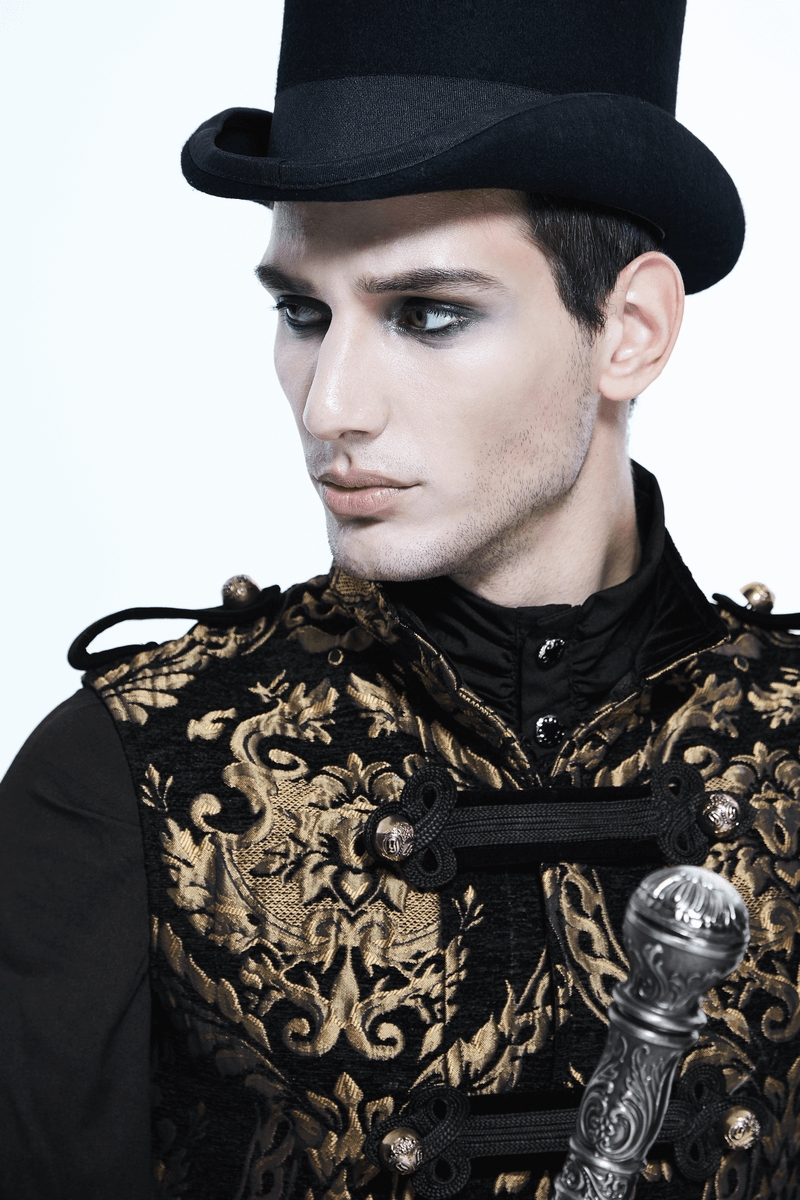 Gothic Style Embroidery Male Sleeveless Long Coat / Steampunk Vintage Outerwear for Men