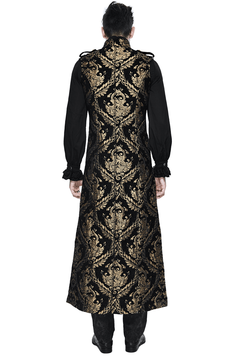 Gothic Style Embroidery Male Sleeveless Long Coat / Steampunk Vintage Outerwear for Men
