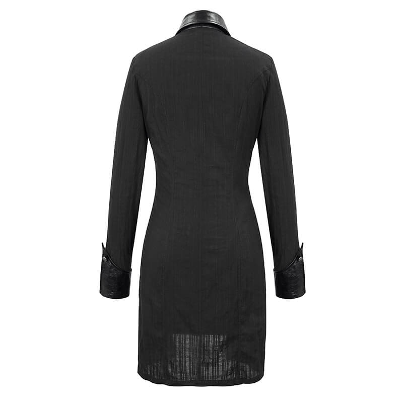 Gothic Style Female Shirt Dress with Lapel / Punk Rock Black Long Blouse for Women