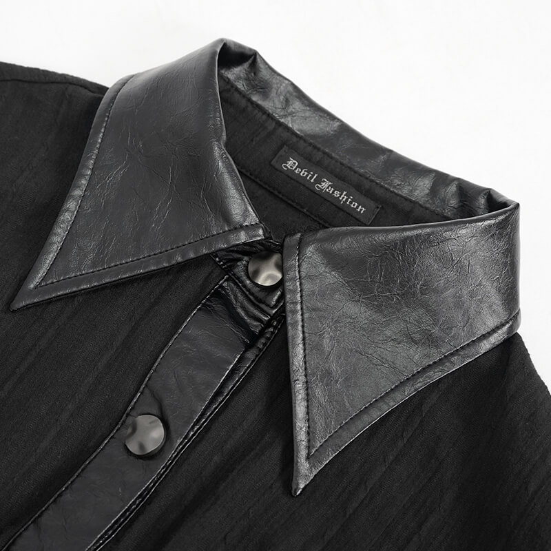 Gothic Style Female Shirt Dress with Lapel / Punk Rock Black Long Blouse for Women