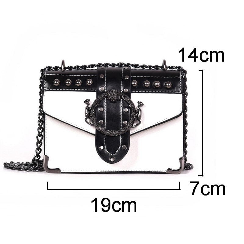 Gothic Style Female Square Bag Rivet Lock Chain Shoulder Messenger / Women Chain Small Bags