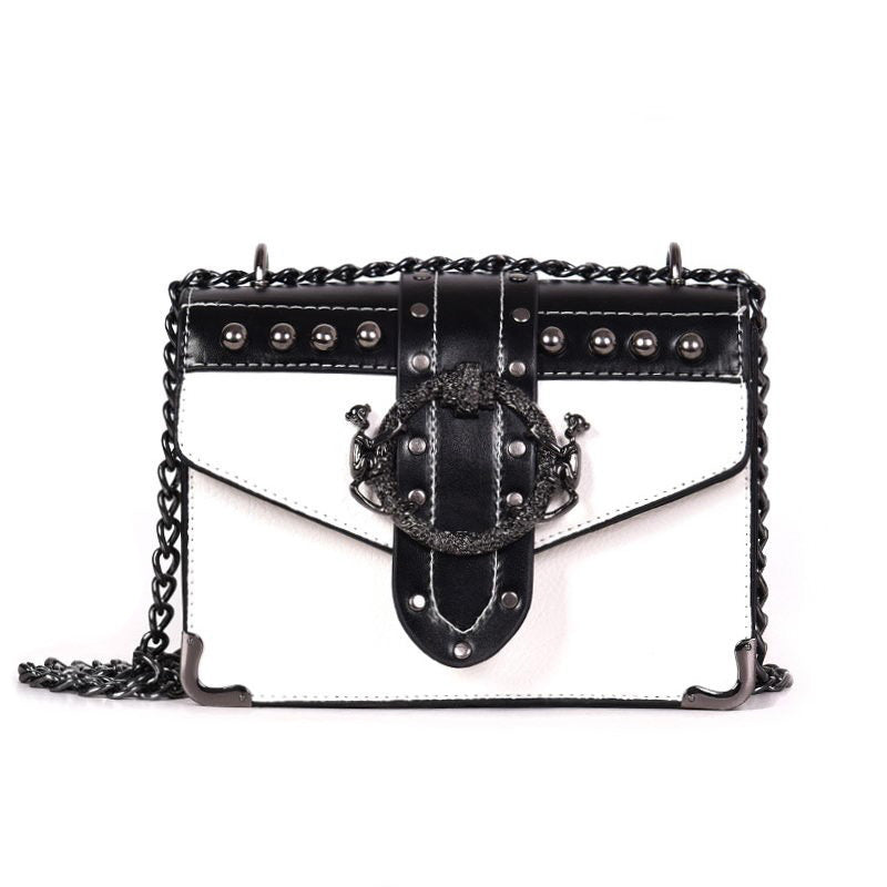 Gothic Style Female Square Bag Rivet Lock Chain Shoulder Messenger / Women Chain Small Bags