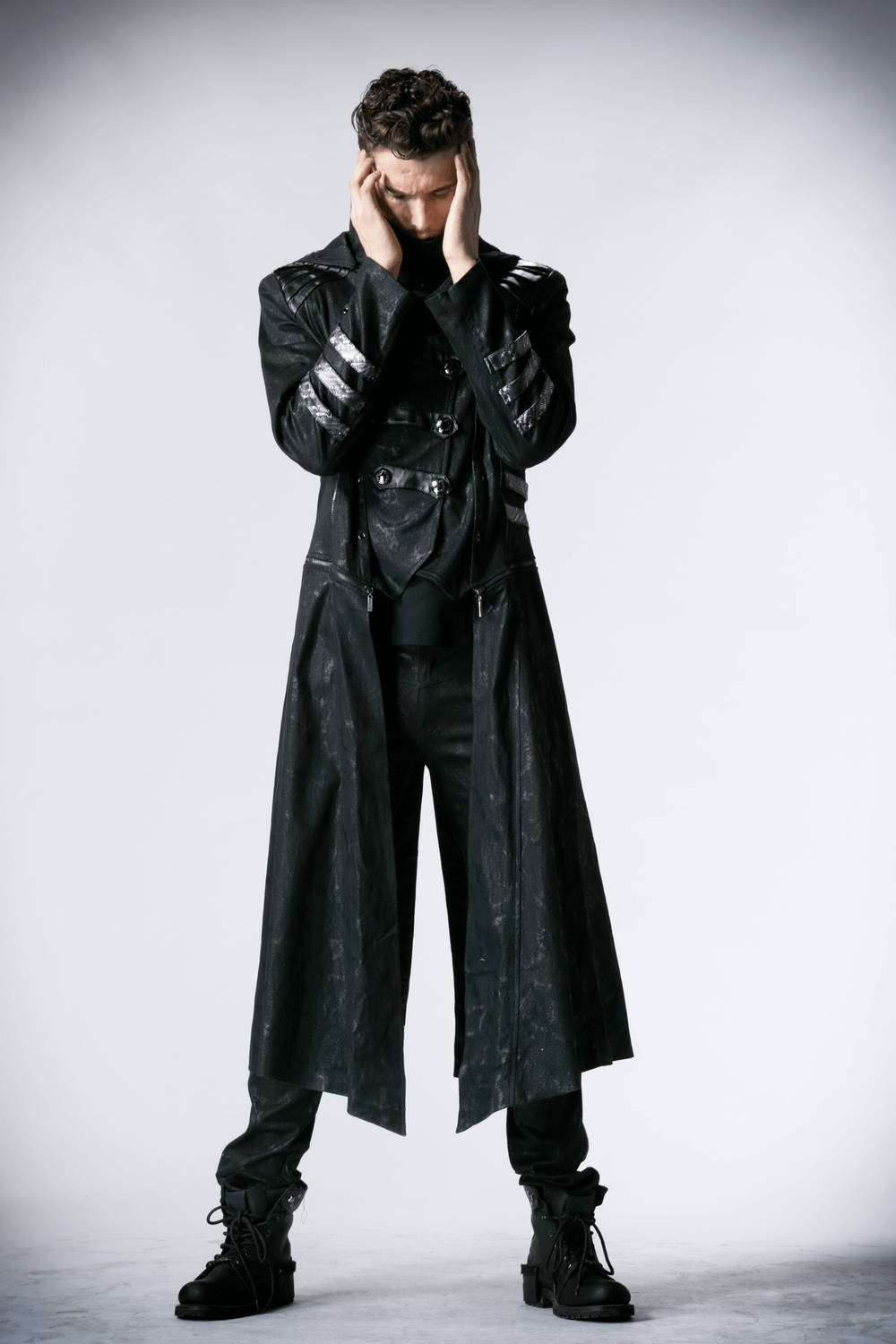 Gothic Style Hooded Longline Coat with Buckles