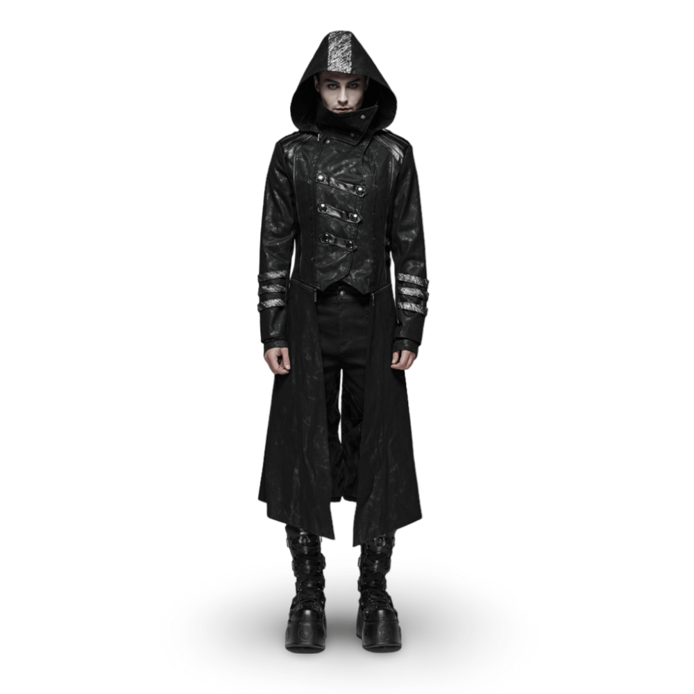 Gothic Style Hooded Longline Coat with Buckles