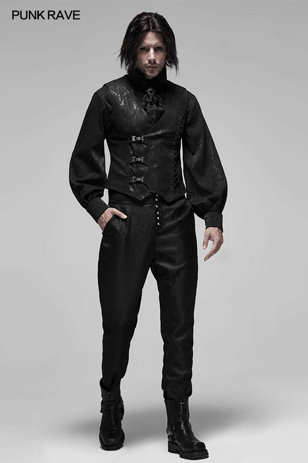 Gothic Style Men's Vest with Metal Buckles and Lacing