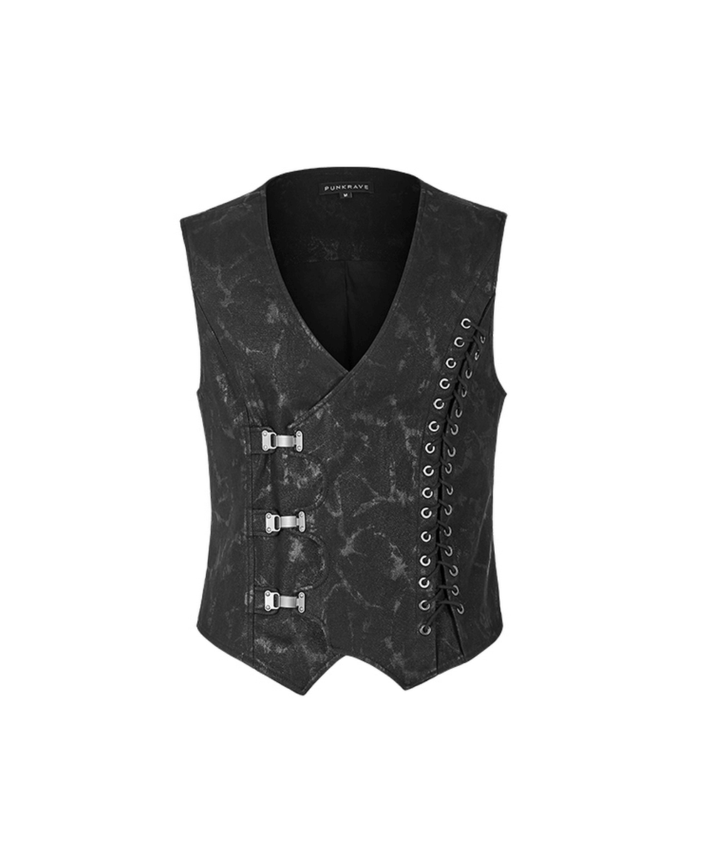 Gothic Style Men's Vest with Metal Buckles and Lacing