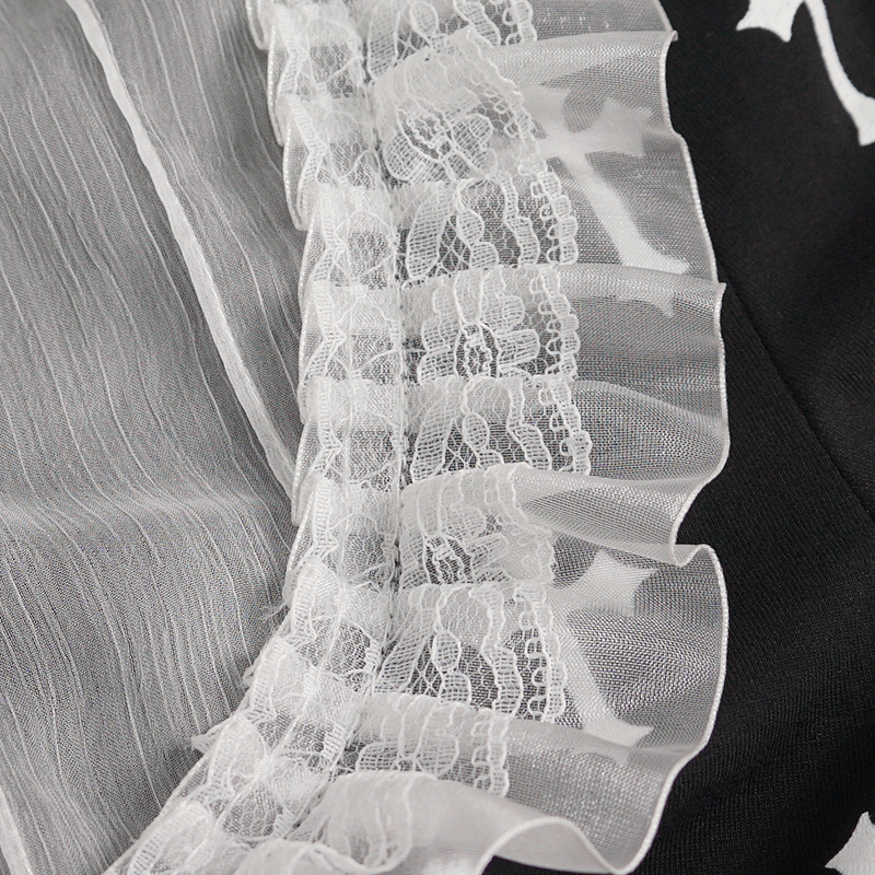 Gothic Style Short Sleeves Blouse with White Crosses Pattern / Alternative Fashion Women's Clothing