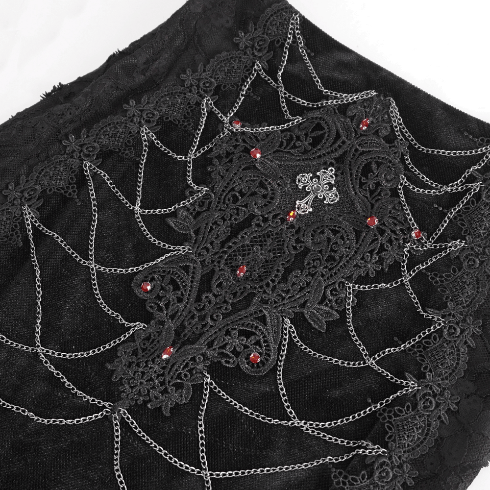 Gothic-Style Skirt with Lace Details and Floral Accents