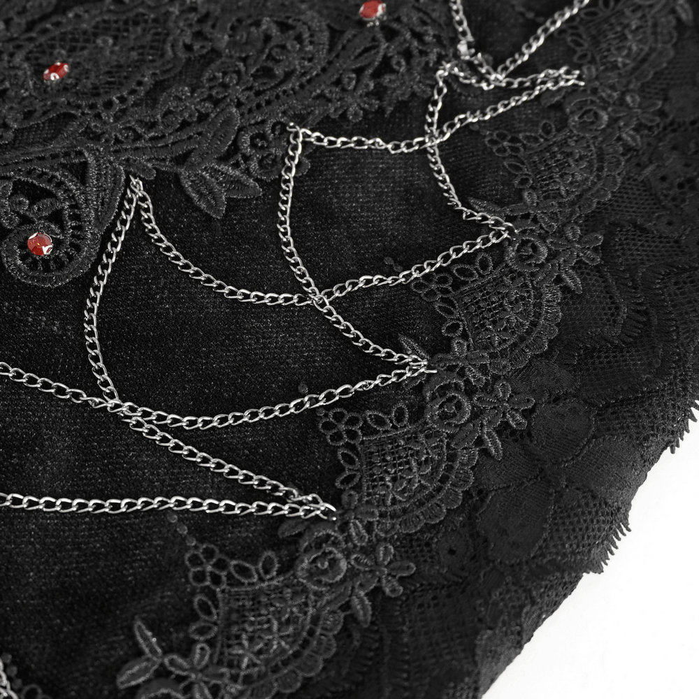 Gothic-Style Skirt with Lace Details and Floral Accents