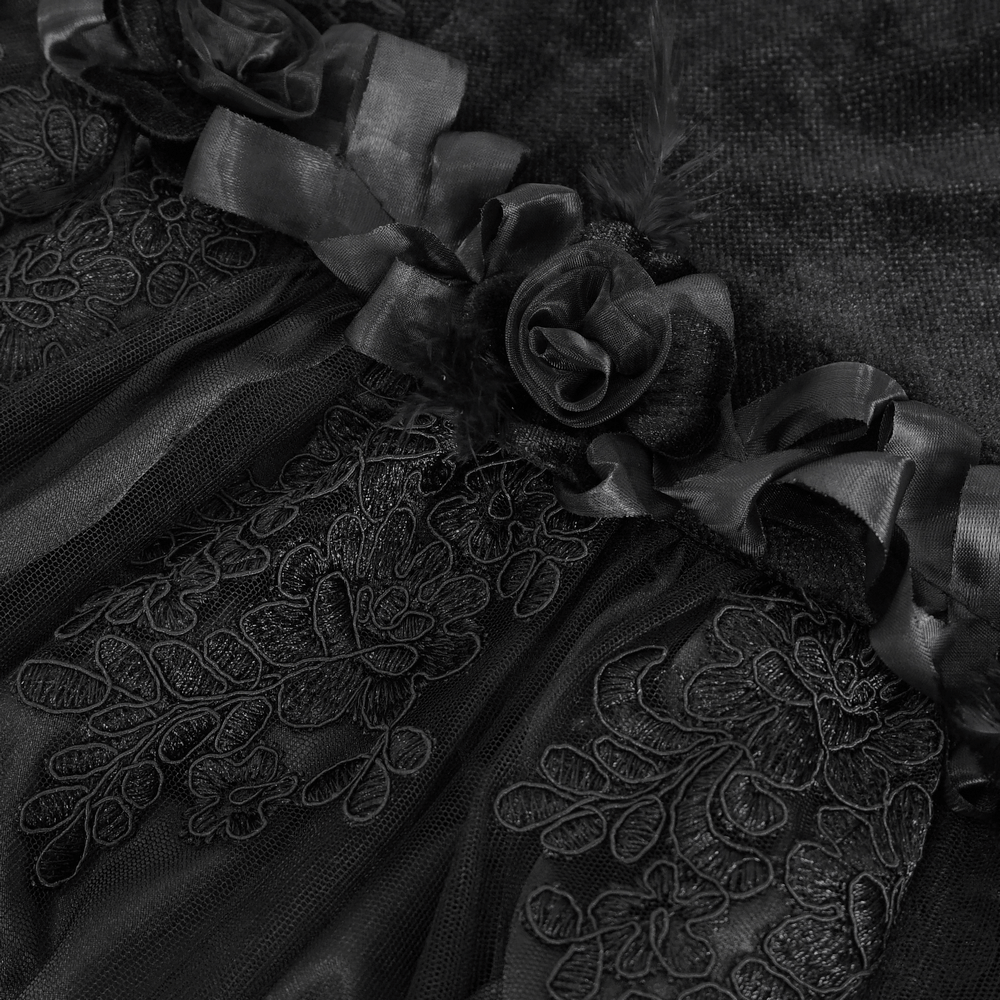 Gothic-Style Skirt with Lace Details and Floral Accents