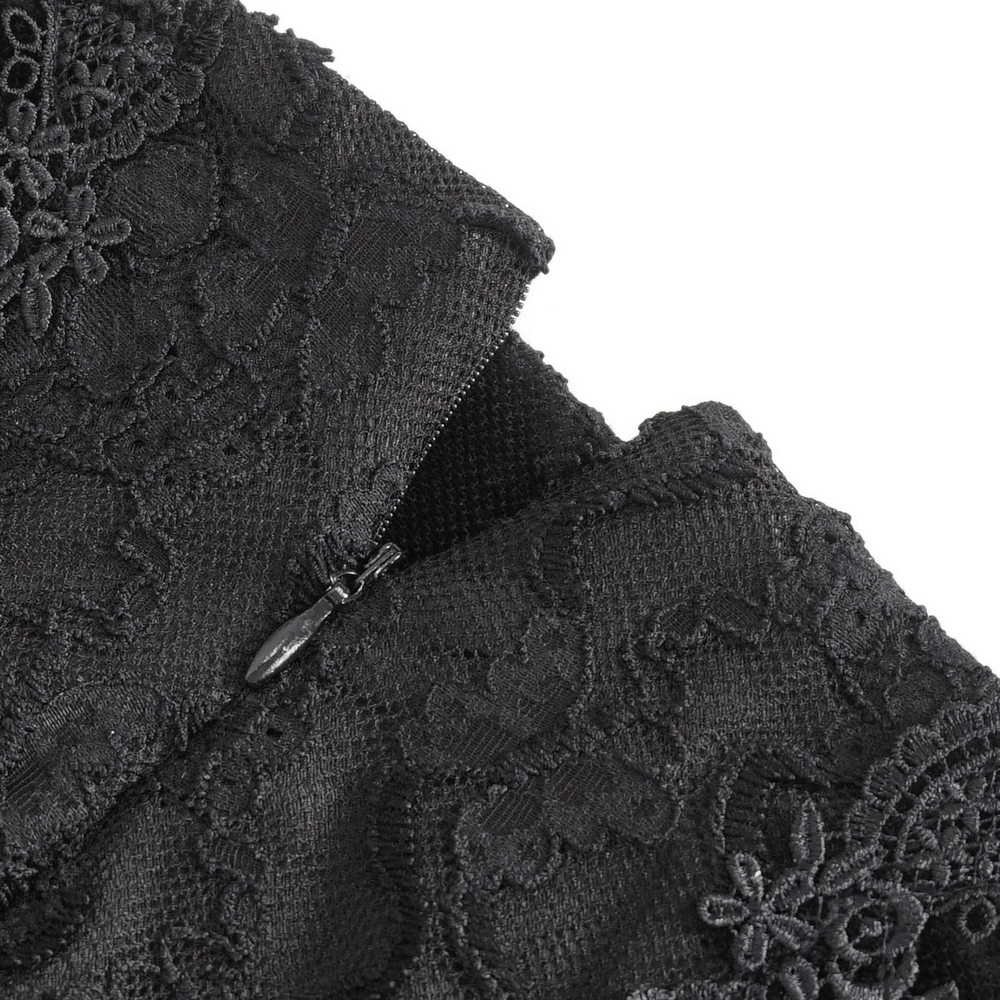 Gothic-Style Skirt with Lace Details and Floral Accents