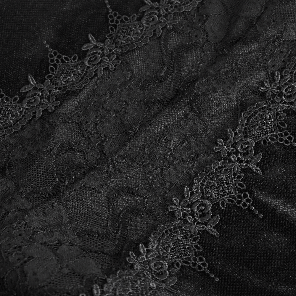Gothic-Style Skirt with Lace Details and Floral Accents