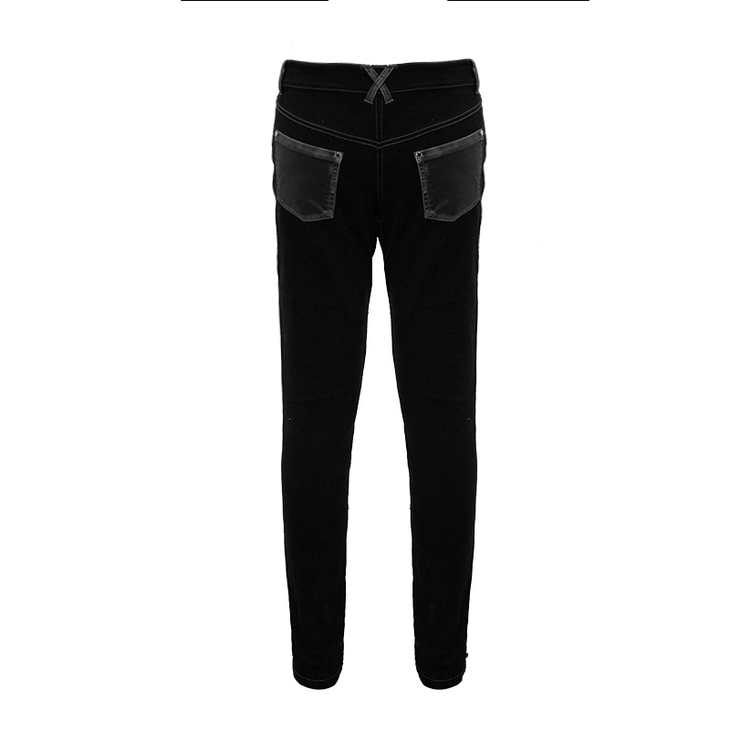 Gothic Style Studded Tight Pants with Pockets / Men's Trousers with Dual Buckle Straps