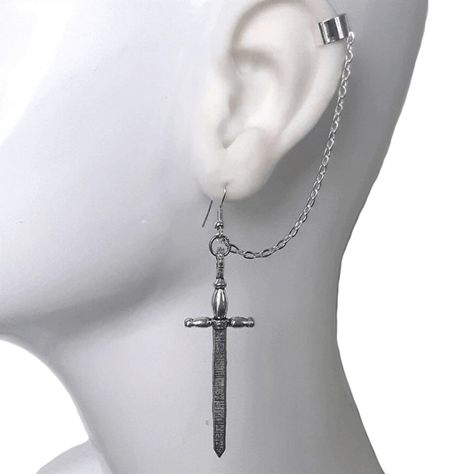 Gothic Style Sword Earrings with Chain / Punk Stylish Accessories for Women