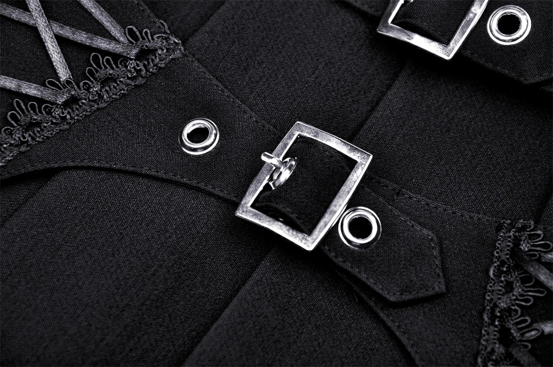 Gothic Stylish Black Pleated Skirt with Lace-Up Detail